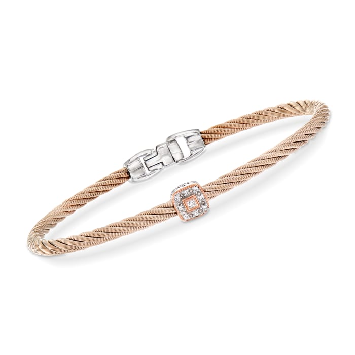 ALOR &quot;Shades of Alor&quot; Blush Carnation Cable Station Bracelet with Diamond Accents in Stainless Steel and 18kt White and Rose Gold