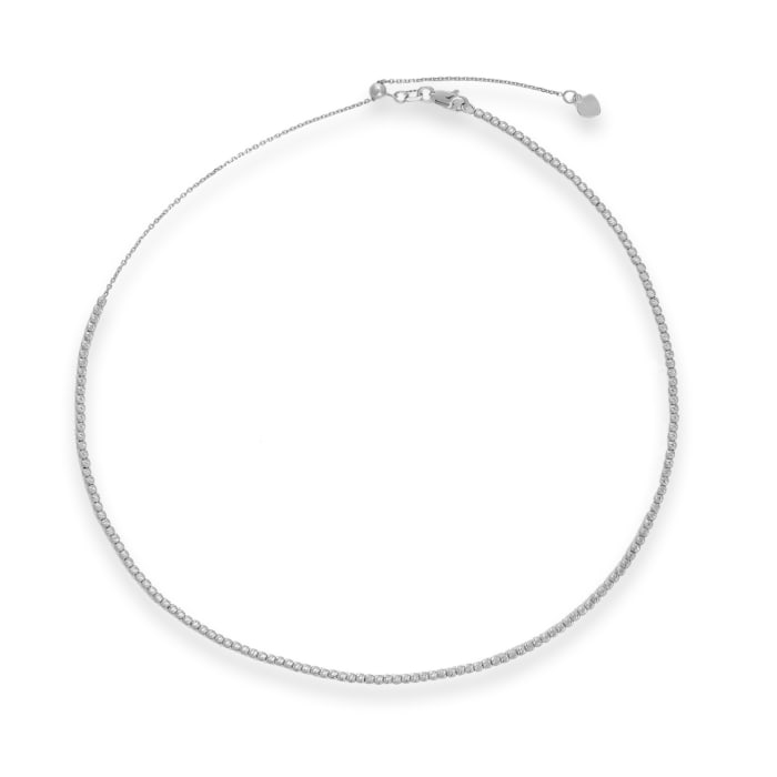 14kt White Gold 2mm Diamond-Cut Bead Choker Necklace