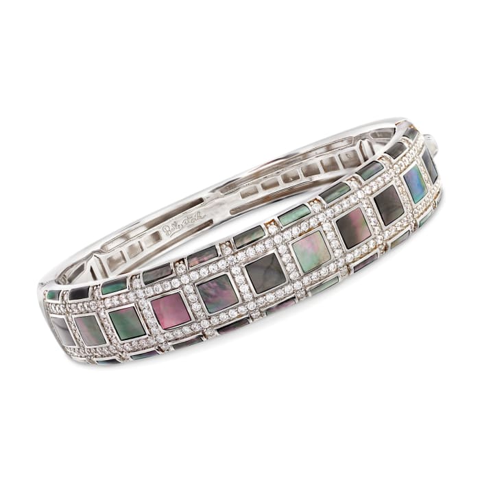 Belle Etoile &quot;Regal&quot; Black Mother-Of Pearl and 3.00 ct. t.w. CZ Bangle Bracelet in Sterling Silver