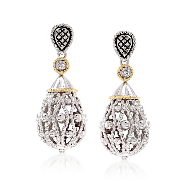 Andrea Candela &quot;La Corona&quot; Sterling Silver and 18kt Yellow Gold Teardrop Earrings with Diamond Accents