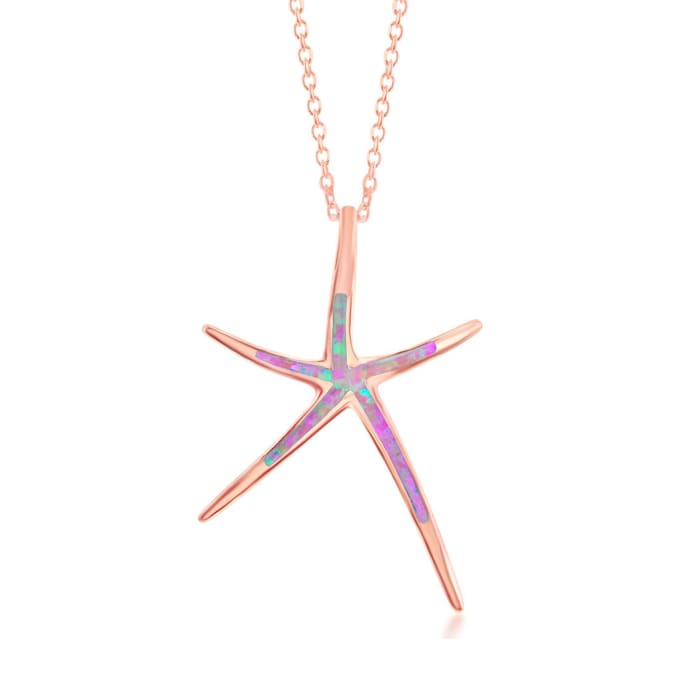 Pink Synthetic Opal Starfish Pendant Necklace in 18kt Rose Gold Over ...
