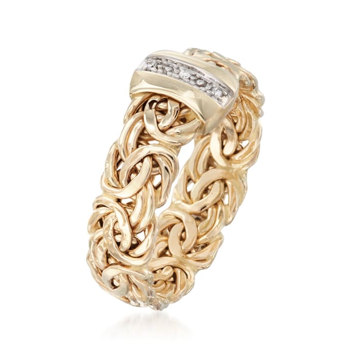 14kt Yellow Gold Byzantine Ring with Diamond Accents | Ross-Simons
