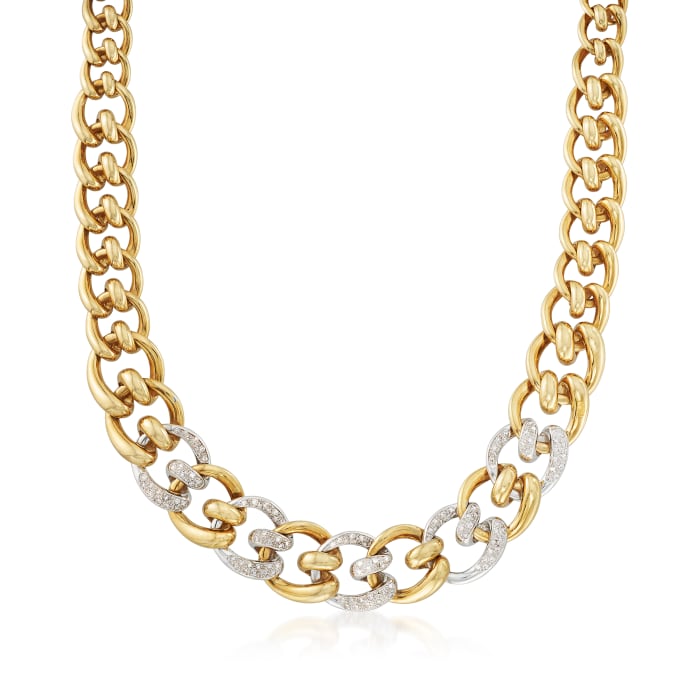 C. 1980 Vintage 2.50 ct. t.w. Diamond Tapered Link Necklace in 18kt Two-Tone Gold