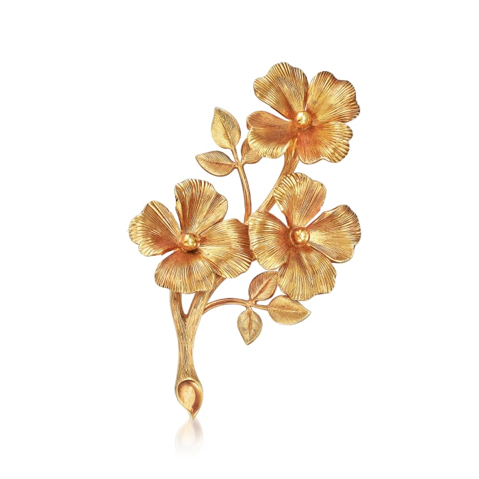 C. 1970 Vintage Tiffany Jewelry Flower Pin in 14kt Yellow Gold