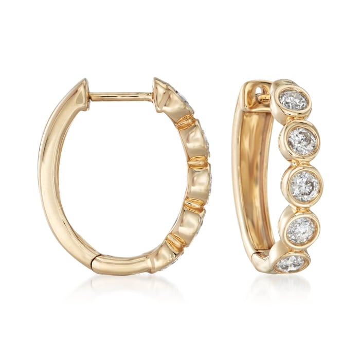 1.00 ct. t.w. Bezel-Set Diamond Hoop Earrings in 14kt Yellow Gold