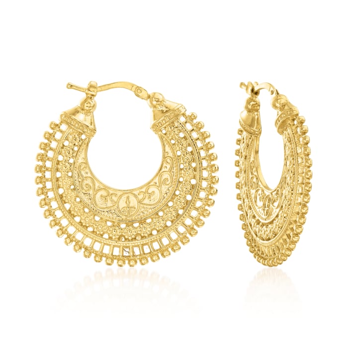 Italian 18kt Gold Over Sterling Embellished Hoop Earrings. 1 3/8 ...