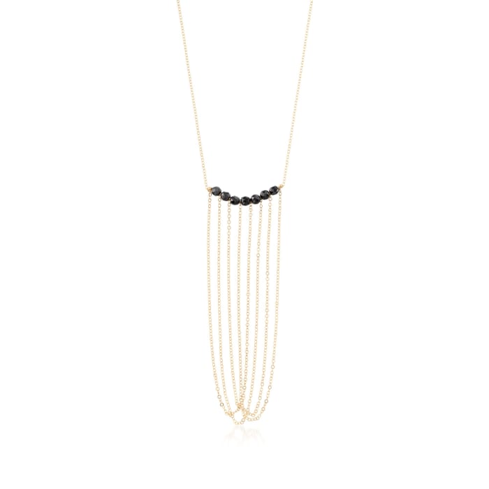 Italian Black Onyx Drop Necklace in 14kt Yellow Gold