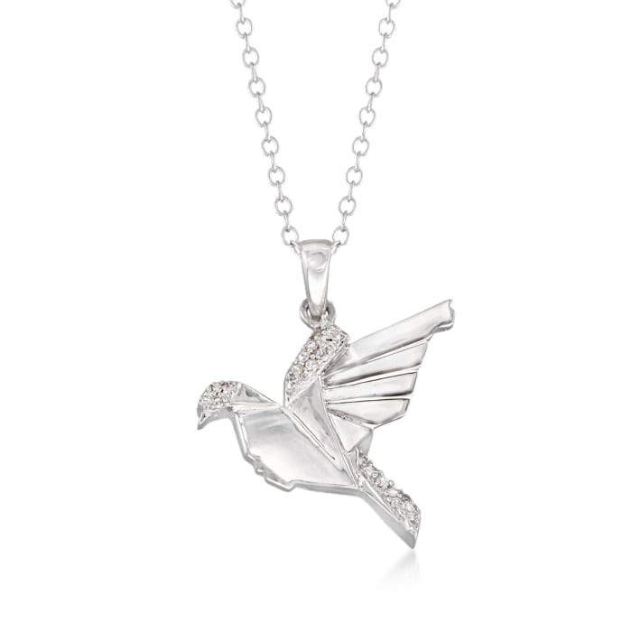 Sterling Silver Bird Pendant Necklace with Diamond Accents