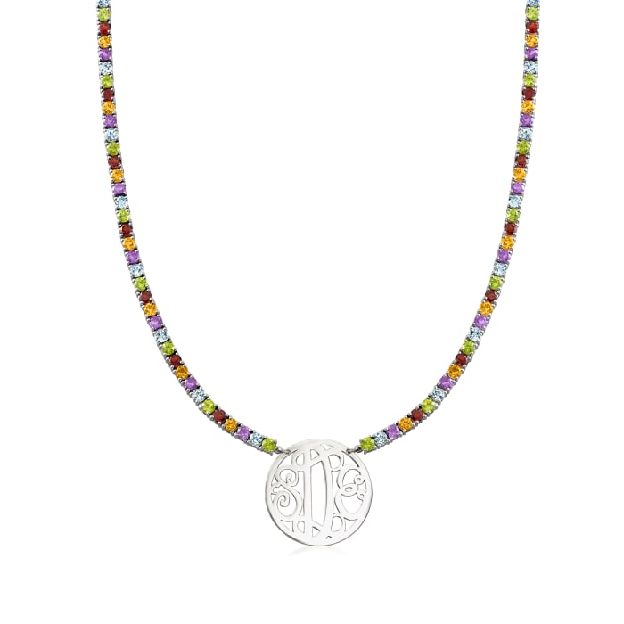 23.50 ct. t.w. Multi-Gemstone Necklace with Personalized Monogram in Sterling Silver