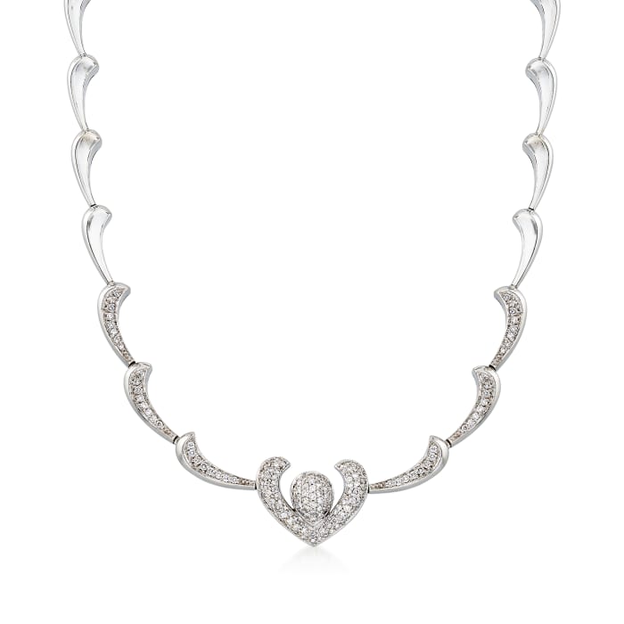 C. 1980 Vintage 2.10 ct. t.w. Diamond Heart Motif Necklace in 18kt White Gold