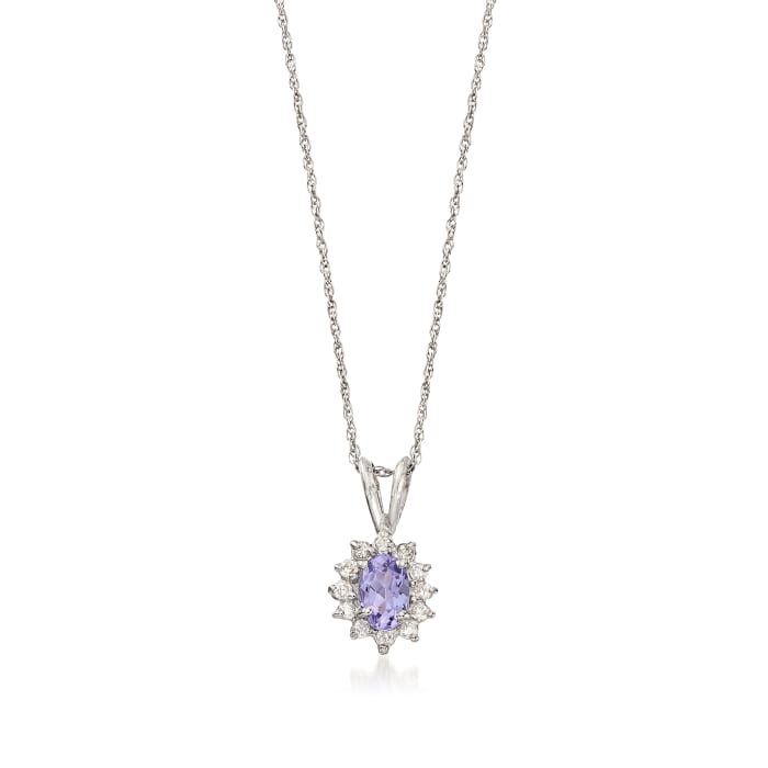 C. 1990 Vintage .50 ct. t.w. Tanzanite and .20 ct. t.w. Diamond Flower Pendant Necklace in 14kt White Gold