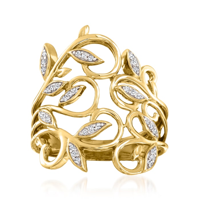 .10 ct. t.w. Diamond Leaf Ring in 14kt Yellow Gold | Ross-Simons