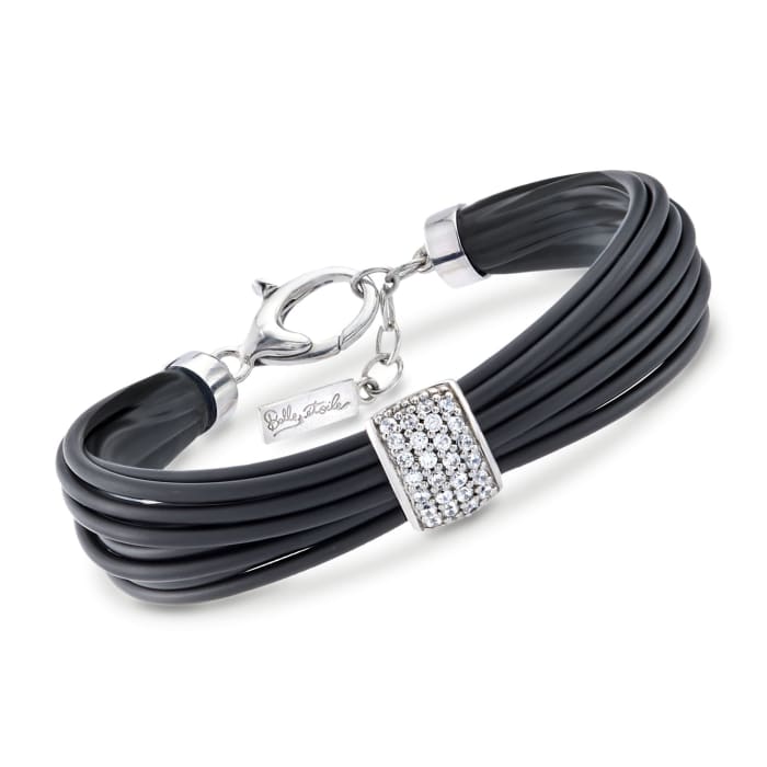 Belle Etoile &quot;Adagio&quot; .70 ct. t.w. CZ and Black Rubber Bracelet in Sterling Silver
