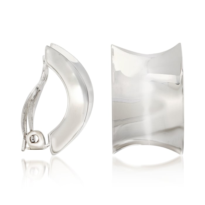 Zina Sterling Silver &quot;Contemporary&quot; Concave Half-Hoop Clip-On Earrings