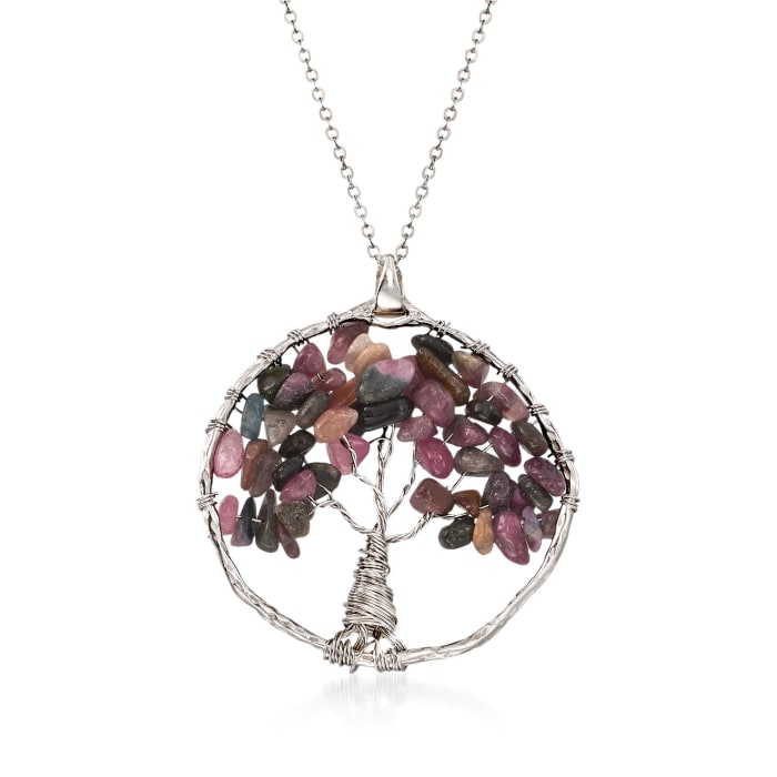 14.00 ct. t.w. Multicolored Tourmaline Tree of Life Pendant Necklace in Sterling Silver