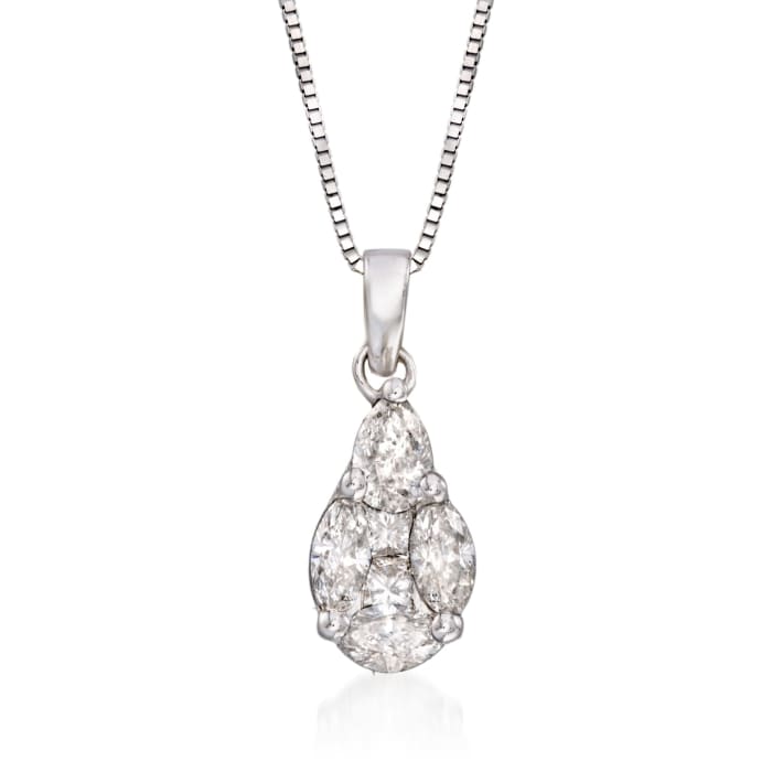 .76 ct. t.w. Diamond Pear-Shaped Mosaic Pendant Necklace in 14kt White Gold