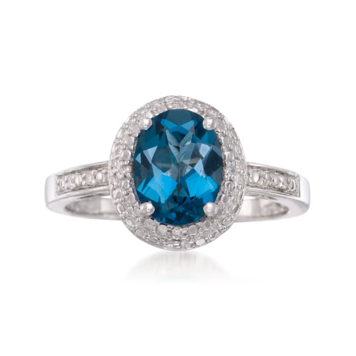1.80 Carat London Blue Topaz Ring with Diamond Accents in Sterling Silver