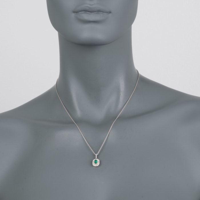 .50 Carat Emerald and .45 ct. t.w. Diamond Pendant Necklace in 14kt Two-Tone Gold 18-inch