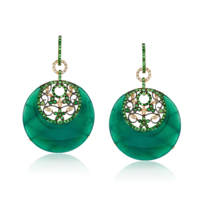 Green Onyx and 2.30 ct. t.w. Multi-Stone Drop Earrings With Diamonds in 18kt Yellow Gold