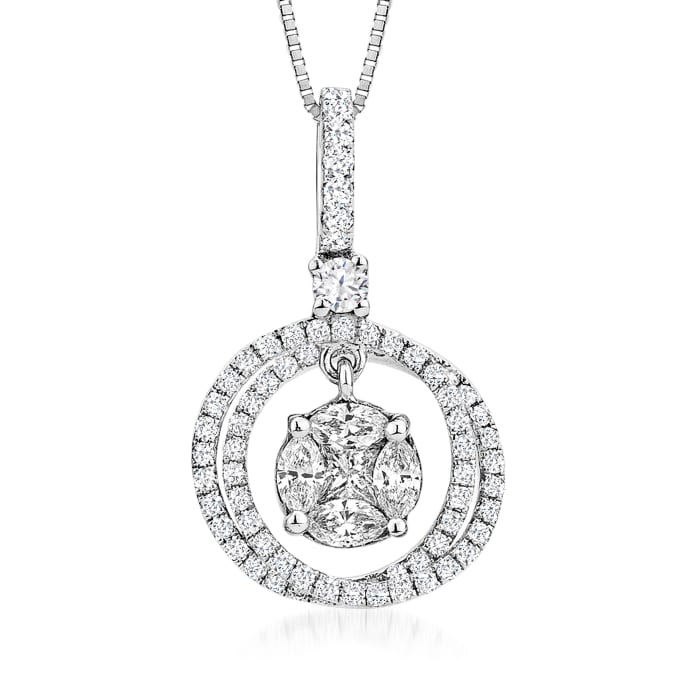 .75 ct. t.w. Diamond Crisscross Circle Pendant Necklace in 14kt White Gold