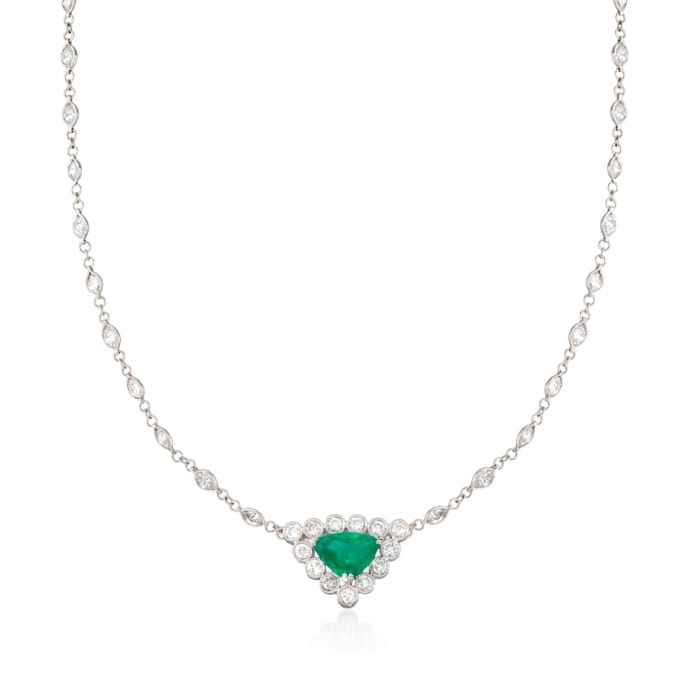 C. 1990 Vintage 1.80 Carat Emerald and 5.15 ct. t.w. Diamond Necklace in Platinum
