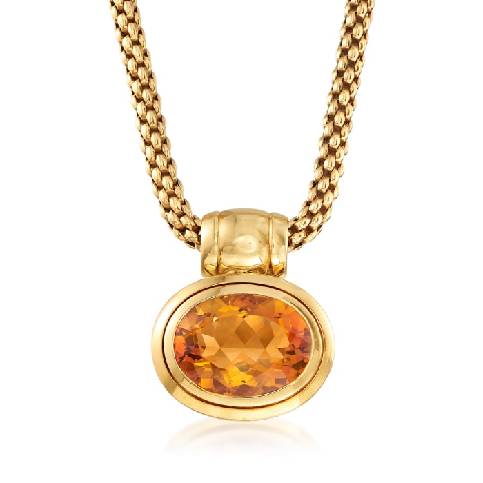 C. 1990 Vintage 16.50 Carat Citrine Pendant Necklace in 18kt Yellow Gold