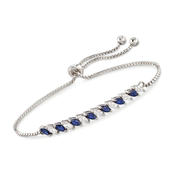 Simulated Sapphire and 1.00 ct. t.w. CZ Bolo Bracelet in Sterling Silver