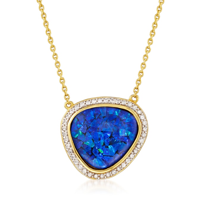 Blue Synthetic Opal and Zircon Necklace in 18kt Yellow Gold Over Sterling Silver
