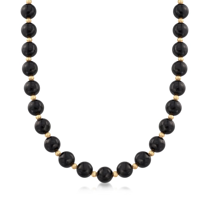C. 1980 Vintage Black Onyx and 14kt Yellow Gold Beaded Necklace