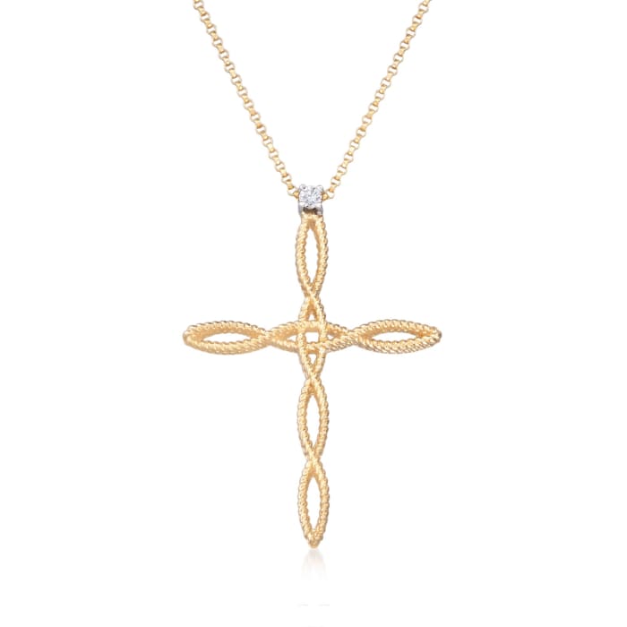 Roberto Coin &quot;Barocco&quot; 18kt Yellow Gold Braided Cross Pendant Necklace with Diamond Accent
