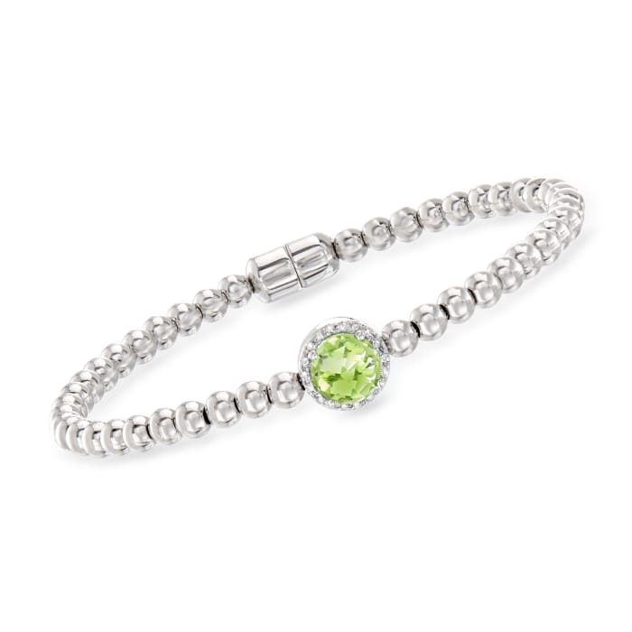 1.30 Carat Peridot Beaded Bracelet in Sterling Silver with Magnetic Clasp