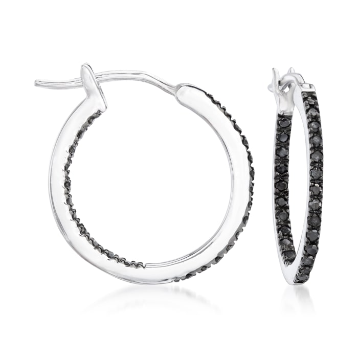 .29 ct. t.w. Black Diamond Inside-Outside Hoop Earrings in Sterling Silver