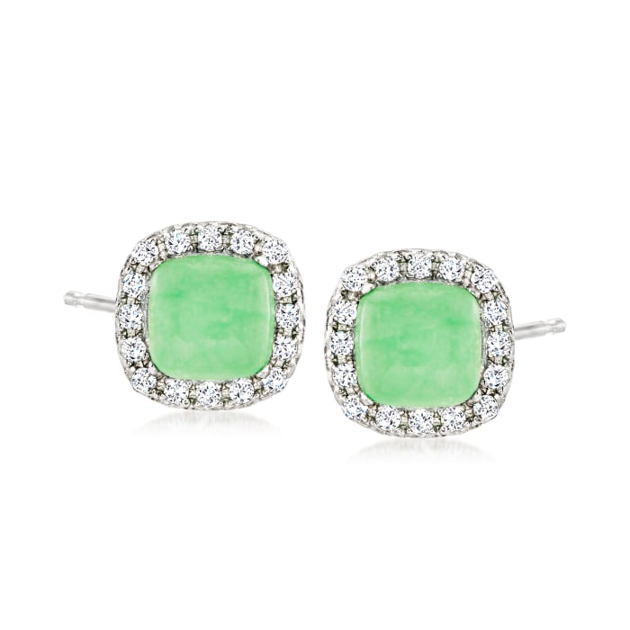 Jade and .30 ct. t.w. White Topaz Earrings in Sterling Silver