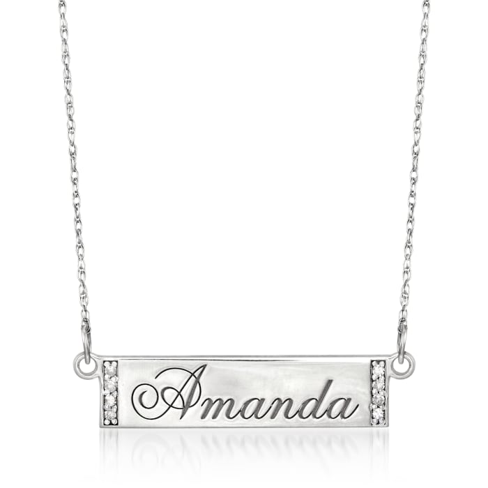 Diamond-Accented Name Bar Necklace in Sterling Silver