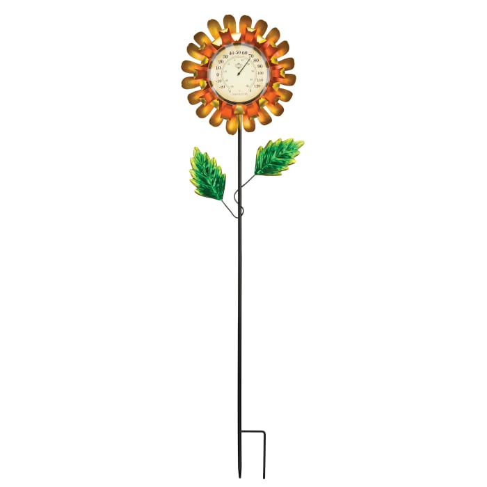 Regal Yellow Buttercup Thermometer Solar Garden Stake