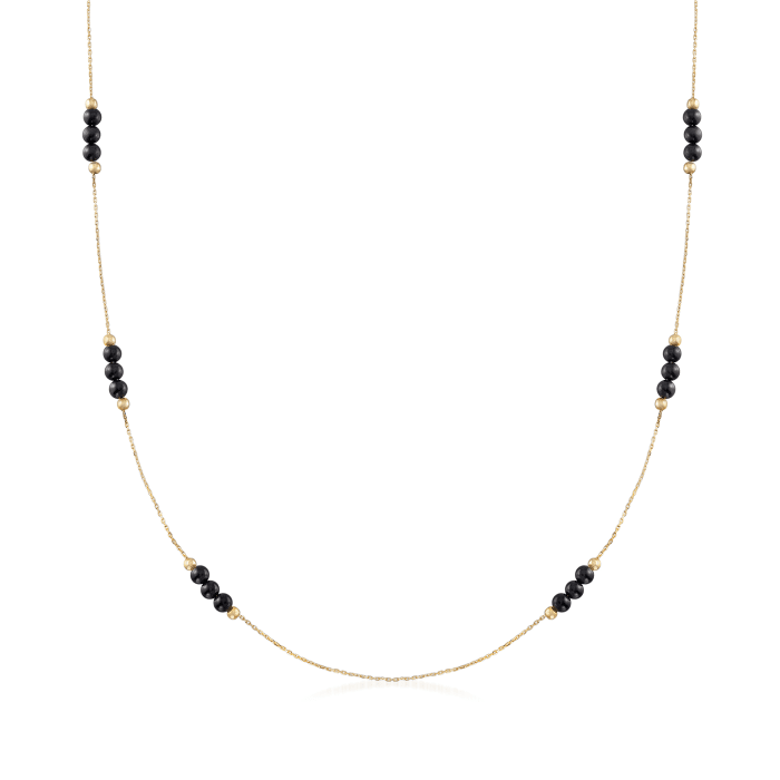 Italian Black Onyx Station Necklace in 14kt Yellow Gold