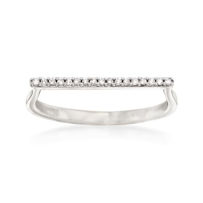 14kt White Gold Bar Ring with Diamond Accents