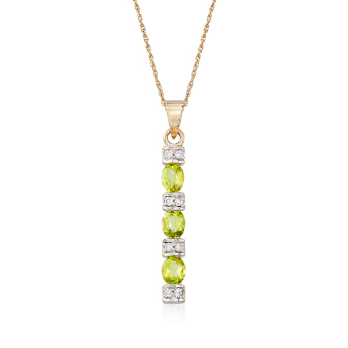 .90 ct. t.w. Peridot and .11 ct. t.w. Diamond Linear Pendant Necklace in 14kt Yellow Gold