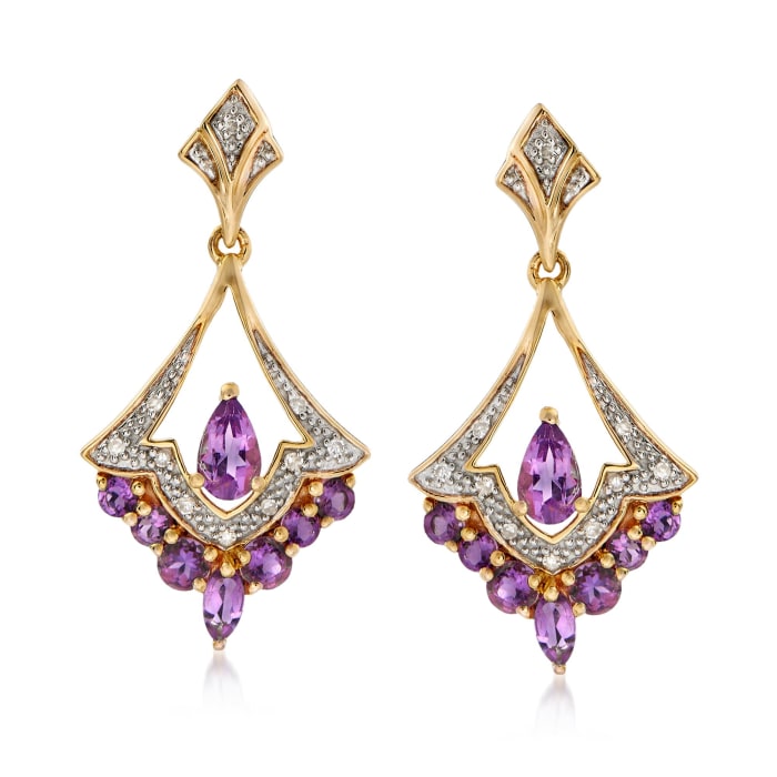.80 ct. t.w. Amethyst Chandelier Drop Earrings with Diamond Accents in 18kt Gold Over Sterling