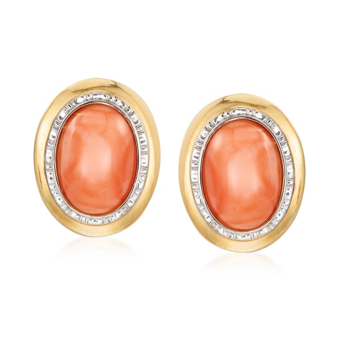 C. 1980 Vintage 15x10mm Coral Earrings in 14kt Yellow Gold
