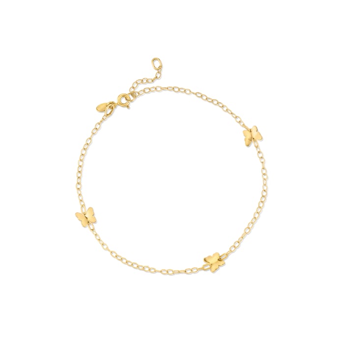Italian 14kt Yellow Gold Butterfly Station Anklet