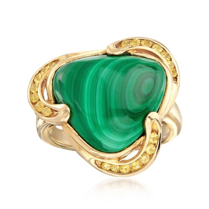C. 1990 Vintage Malachite and .25 ct. t.w. Citrine Ring in 14kt Yellow Gold