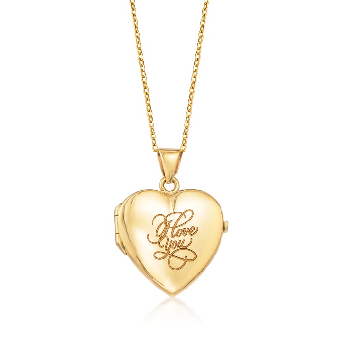 18kt Yellow Gold &quot;I Love You&quot; Script  Heart Locket Necklace