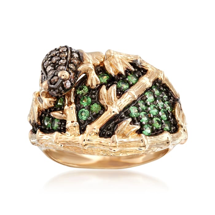 .50 ct. t.w. Green Tsavorite and .30 ct. t.w. Brown Diamond Frog Ring in 14kt Yellow Gold