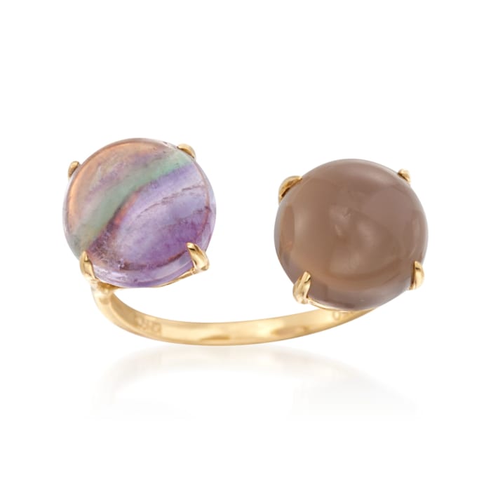 Purple Fluorite and Gray Agate Ring in 18kt Yellow Gold
