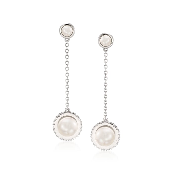 3.5-7mm Cultured Pearl and .50 ct. t.w. CZ Chain Drop Earrings in Sterling Silver