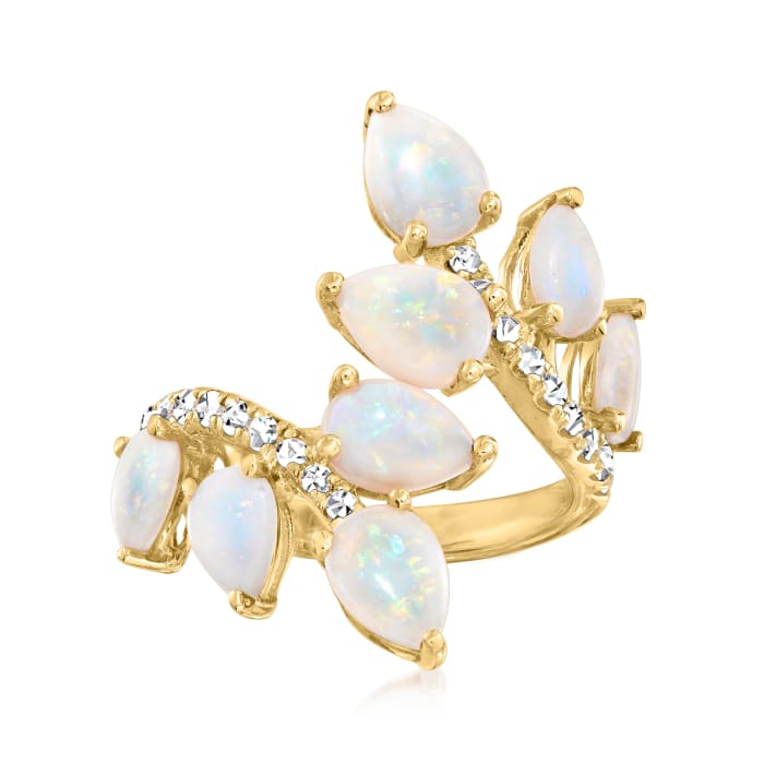 Opal and .29 ct. t.w. Diamond Bypass Ring in 14kt Yellow Gold | Ross-Simons