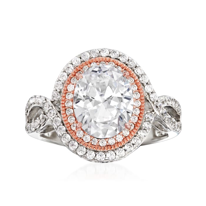 3.69 ct. t.w. CZ Ring in Sterling Silver and 18kt Rose Gold Over Sterling