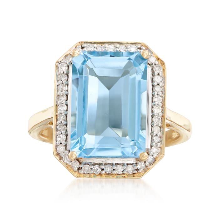 6.25 Carat Blue Topaz Ring with .23 ct. t.w. Diamonds in 14kt Yellow ...
