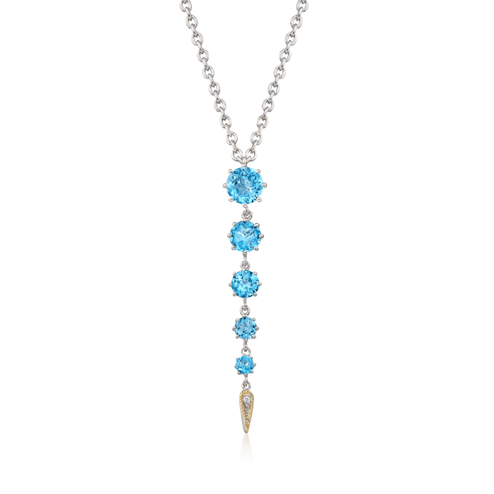 Andrea Candela &quot;Fugaz&quot; 5.64 ct. t.w. Blue Topaz and Diamond Drop Necklace in 18kt Gold and Sterling 
